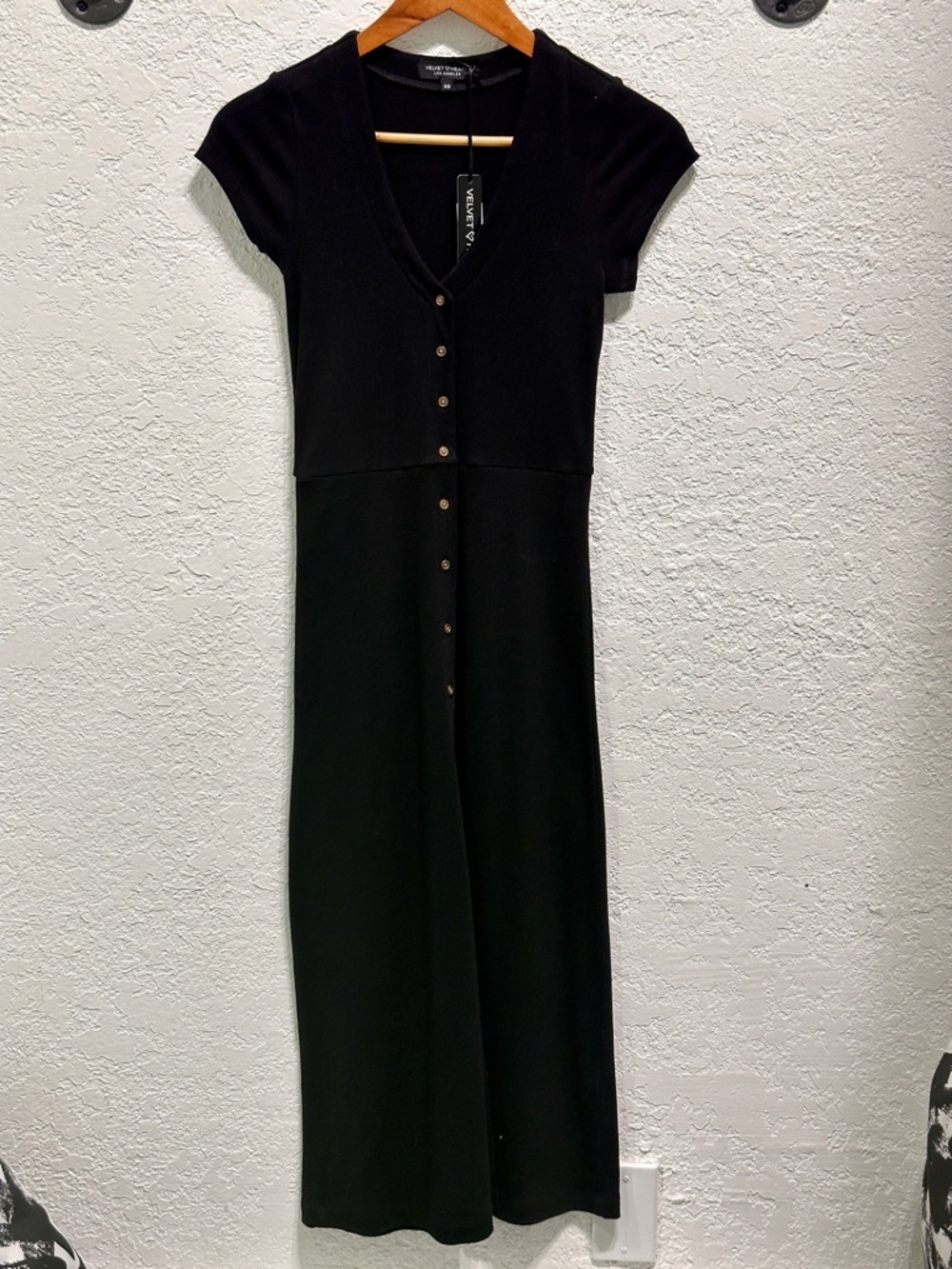 Velvet heart  Black Button-Front Midi Dress
